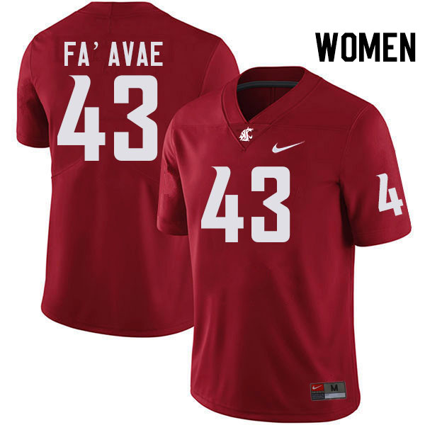 Women #43 Tai Fa'avae Washington State Cougars College Football Jerseys Stitched-Crimson